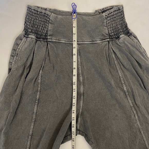 Free People FP One Billie Smocked Waist, Pleated, Lace-Up Gray Pants. Size L - Picture 5 of 13